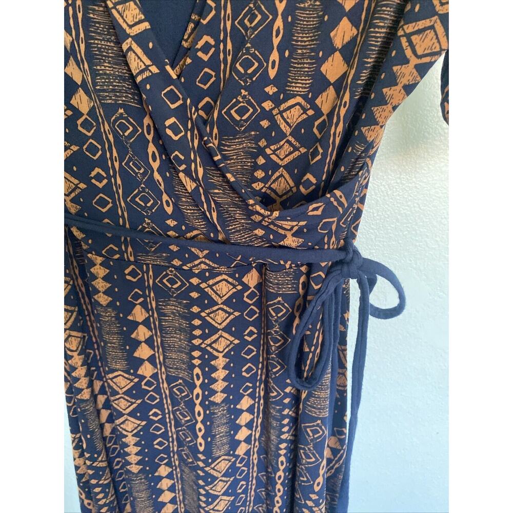 GILLI Womens Navy Blue & Orange Faux Wrap V-Neck Career Dress Sz Large - Picture 4 of 6